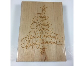 5" Christmas Sentiment Tree Wood Mounted Rubber Stamp Hampton Art JD4834 Melvin