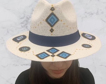 Panama Painted Summer Hat with Evil Eye