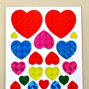 2 Sheets 1980s Prismatic Stickers Foil Hearts Assortment Reflective Sticker Glitter Sticker Vending Machine Sticker Foil Prism Sticker 80s