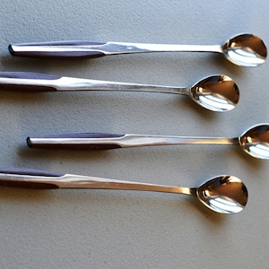 60s Danish Modern Iced Tea Spoons Set of 4 MCM Eldan ELD2 BROWN Japan Stainless Steel Teak Look Flatware Midcentury Modern More Pieces Avail