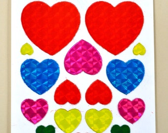 2 Sheets 1980s Prismatic Stickers Foil Hearts Assortment Reflective Sticker Glitter Sticker Vending Machine Sticker Foil Prism Sticker 80s