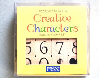 NOS Creative Characters Rubber Stamp Set Designs for Creativity Piccadilly Numbers Stamp Set Mounted Wooden Rubber Stamps .75&quot; 0-9 Small New