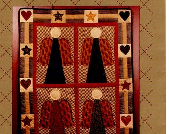 Angels Applique Mini Quilt Uncut Pattern 25x33" Prim Angels Wall Door Hanging Bears Paw Designs Christmas Decoration Primitive Angels Quilt