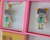 NOS Vtg Strawberry Shortcake Jewelry Your Choice Pendant Necklace or Pin Angel Cake w Skunk Souffle Purple w Harp Kawaii Jewelry 1980s Girls