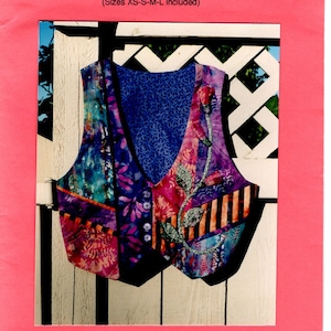 Vtg Batik Patchwork Vest Uncut PATTERN + Buttons Women&#39;s Clothing Pattern XS S M L Java House Quilts 1990s 90s Batik Vest Hippie Boho