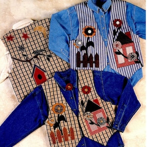 1993 Applique Vest Uncut PATTERN Women&#39;s Vest Fences & Flowers Indygo Junction Birdhouse Sunflower Picket Fence Sewing Embellished Vest