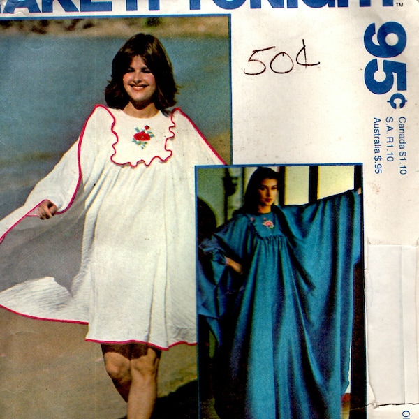 McCall's 6037 Uncut PATTERN Women's Kaftan Pattern Embroidered Caftan Long Short Beach Cover Up House Dress Coat Robe + Blue Transfer