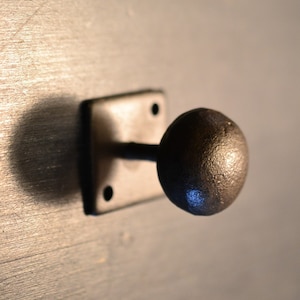 Cast Iron Cabinet Knob + Plate Ball Door Drawer Pull Tiny Doorknob Unpainted Black Brown Finish Rustic Chic Shabby Cottage Front Back Plate