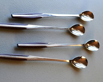 60s Danish Modern Iced Tea Spoons Set of 4 MCM Eldan ELD2 BROWN Japan Stainless Steel Teak Look Flatware Midcentury Modern More Pieces Avail