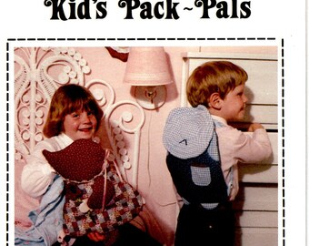 Vtg Kids' Backpacks Uncut PATTERN Girl Boy Pack Pals Embellished Novelty Back Packs Sunbonnet Sue Overall Sam Patch Press Elise Peeples