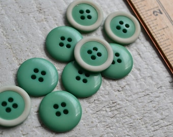 Vtg 2 Tone Buttons NOS Lot of 10 25 50 .75&quot; Mint Green White w Green Buttons Glossy Plastic Jadeite Green Buttons Vintage Sewing Notions New