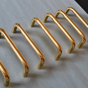 Vtg 1 x Minimalist Solid Brass Drawer Pull MCM 3.5" Center Single Rail Rounded Wire Gold Cabinet Handle Midcentury Danish Modern 90 Avbl