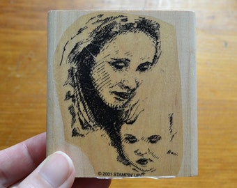 2001 Stampin' Up! 3" Stamp Mother & Child Mama and Baby Mother's Day Baby Birth Announcement Cardmaking Supply Mounted Rubber Wooden Stamps