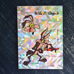 Vtg 2 Sheets 1994 Licensed Wile E Coyote Stickers Holographic Wily Wiley WB Warner Bros Looney Tune Toon Prismatic Glitter Prism Vending