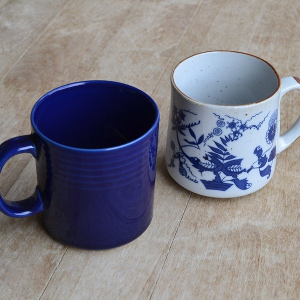 Choice Vtg Stoneware Mug Cobalt Blue Mismatched Mugs 1 x Newcor Solid OR 1 x Korea Speckleware Speckled Patterned Mug 10 Ounces Oz Nice