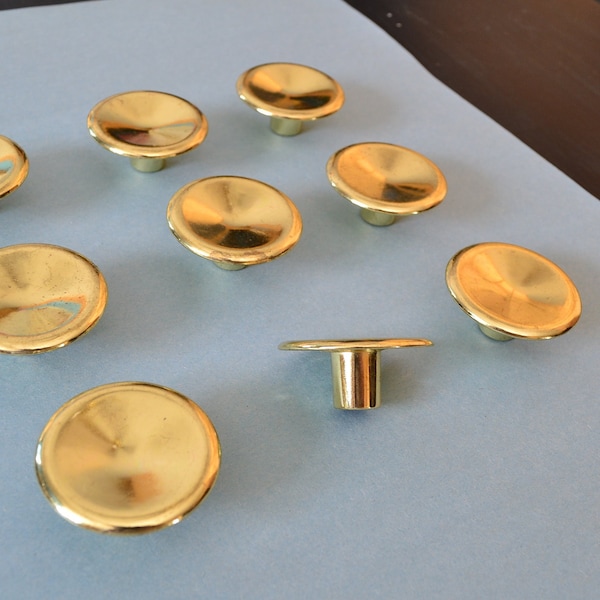 NOS 1 x Vtg Brass Concave Knob 1 3/4" Gold Drawer Pull 1.75" Medium Round Midcentury Danish Modern Metal Cabinet Handle Saucer 85 Avail