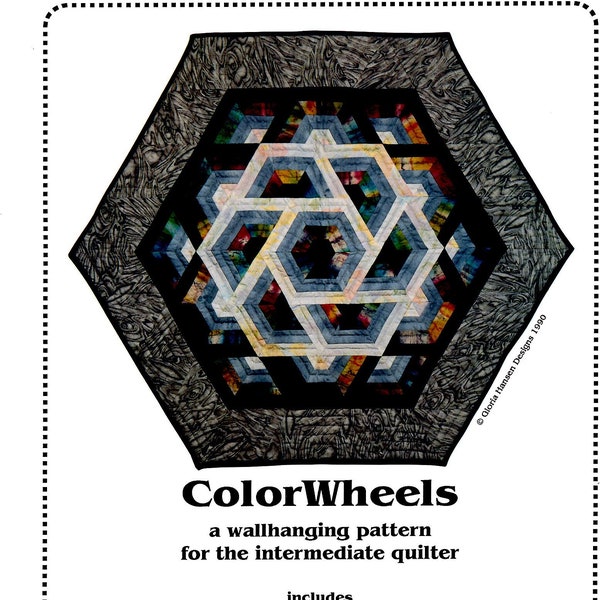 Color Wheels Mini Quilt Uncut Pattern 36x36" Folk Art Tapestry Colorwheels Gloria Hansen Equilateral Triangles Intermediate Quilting Pattern