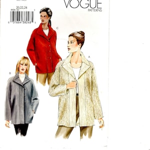 May include: A sewing pattern for a women's jacket. The pattern includes three different styles: a red jacket, a gray jacket, and a cream jacket with a floral pattern. The pattern is from Vogue Patterns and is labeled P939.