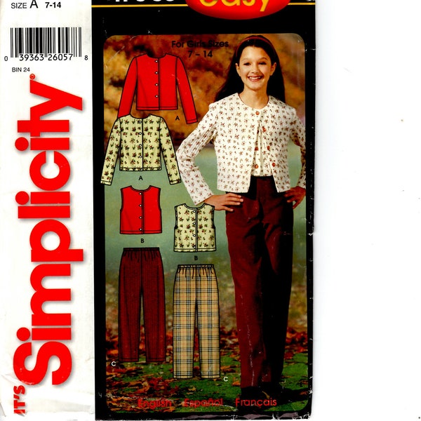 Simplicity 5869 Uncut PATTERN Girls Size A 7-14 Shirt Pants Vest Cardigan Casualwear Knit Tops Sewing Pattern Girl Kid Clothing Pattern