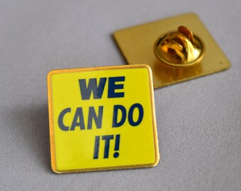 NOS 80s WWII Slogan "We Can Do It" Brass Clutch Pin Feminist Pinback Button Rosie the Riveter Women's History Workplace Morale War Americana