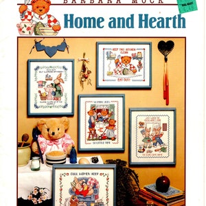 1991 Cross Stitch Pattern Book Home & Hearth Bears Bunnies Leaflet Barbara Mock Dimensions 194 / 7 Pages Color Charts For Cross Stitch