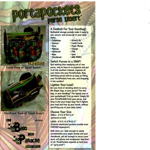 Portapockets Purse Uncut PATTERN Expandable Purse Insert Organizer Small Large The Bags with Panache Collection Diaper Gym Bag Laptop Case