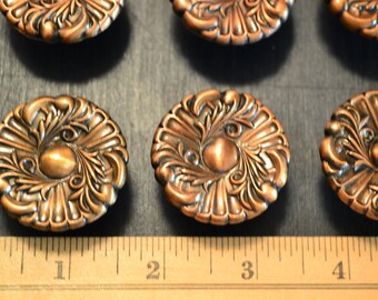 NOS 1 x Vtg Large Antiqued Copper Medallion Cabinet Knob 1.5" Drawer Pull Ornate Floral French Provincial Cabinet Hardware 37 Avbl Deadstock