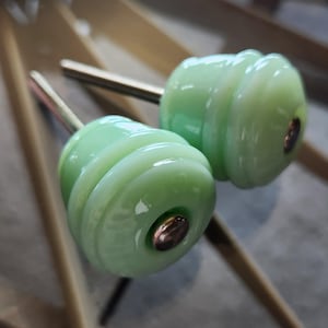 1 x 30mm Jadeite Glass Knob 1 1/8" Milkglass Drawer Pull Green Art Deco Barrel Step Cabinet Knob Small Pressed Depression Antique Repro