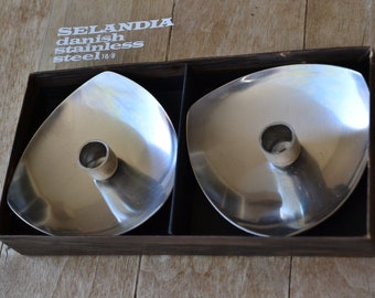 Vintage Danish 13 Candle Stick Holders Pewter Selandia Norway Art Deco Mod Mid Century Wedding Reception