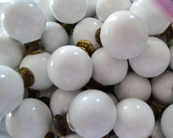 1 x Antique Pedestal Cabinet Knob 1 3/8&quot; Porcelain Ball Drawer Pull White Ceramic Egg Shaped Small Round Brass Base Farmhouse 100 Avail