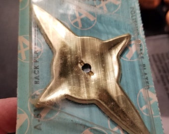 NOS 1 x MCM Atomic Starburst Backplate Amerock Polished Brass Star Back Plate for Drawer Pull Small Strikeplate Midcentury Modern 23 Avail