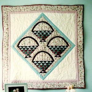 Applique & Pieced Flower Basket Mini Quilt Uncut PATTERN Strings Attached Shaded Baskets Door Wall Hanging Quilt Folk Art Fiber Arts