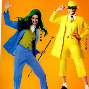 May include: McCall's Costumes sewing pattern for a blue suit with a vest and a yellow suit with a vest. The pattern is for sizes R5 (14-16-18-20-22).