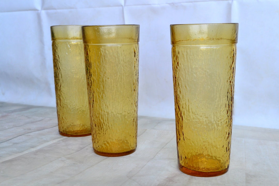 70s Set of 3 Large Iced Tea Glasses Crinkle Textured Brown Etsy
