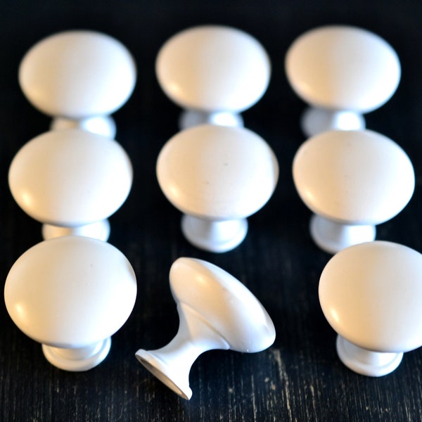 Set of 2 French Shank Knobs Small Metal Pulls 1 1/8" 30mm White Eggshell Painted Drawer Round Cabinet Hardware Farmhouse Shabby Cottage