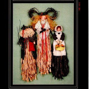 Vtg Raffia Wall Hanging Uncut PATTERN My Sister & I Holiday Ragg Strip Hangup Wall Door Hanging 26&quot; Dolls 7&quot; Ornament Christmas Thanksgiving