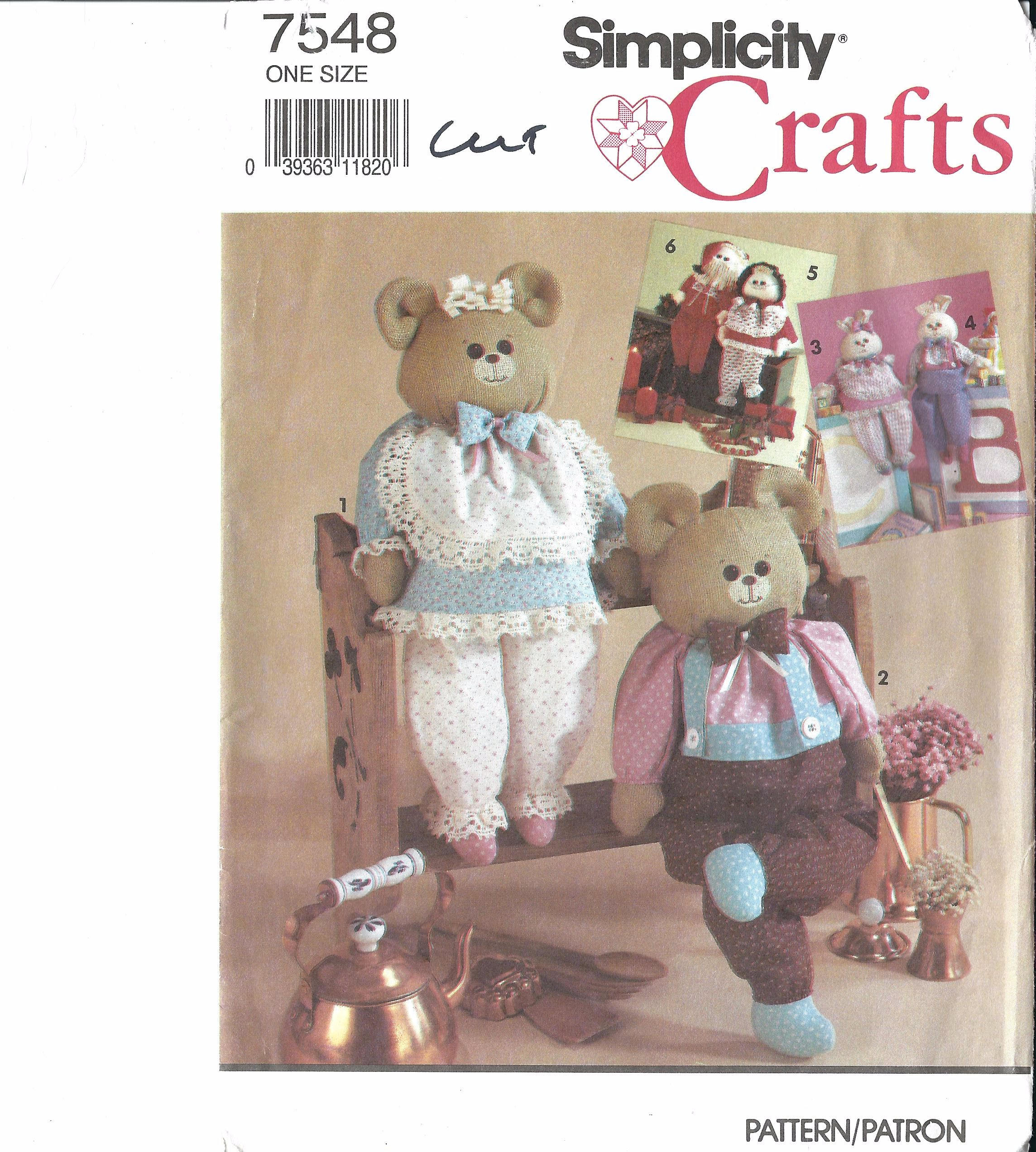 Vtg Simplicity 7548 PATTERN Stuffed Bear Pattern Teddy Bear Pattern 24 ...