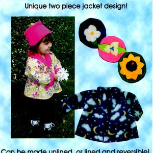 Girl's Reversible Jacket & Flower Pot Hat Uncut PATTERN Wonder Jacket SewBaby Stephanie Kurtz Size 1T-4T Little Girl Clothes Unisex Coat