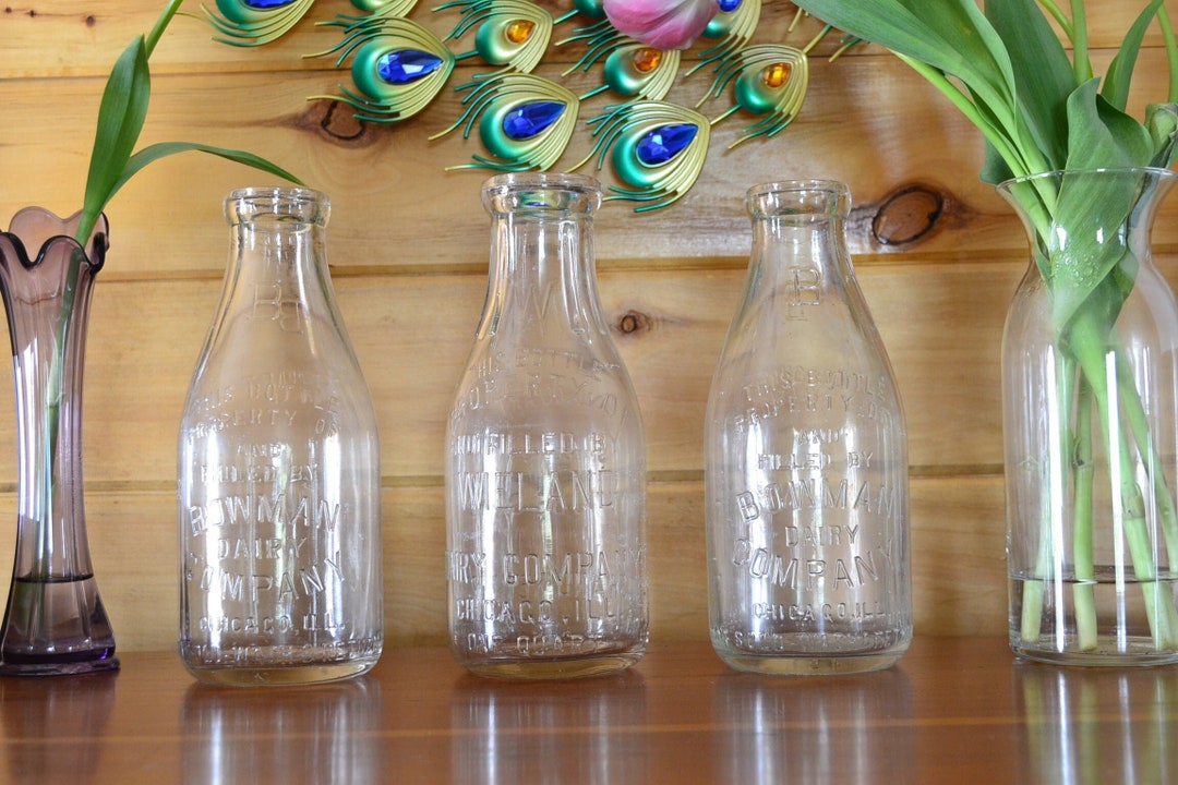 Vtg Lot of 3 Antique Milk Bottles Glass Dairy Bottles Wash & Return