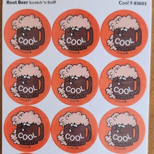 1 x Full Pack / 2 Sheets / Trend Matte Retro Stickers / Root Beer Scented Cool Scratch n Sniff Stinky Sticker Scratch and Sniff Soda Repro