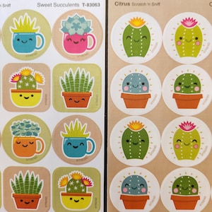 2 Sheets Trend Scratch n Sniff Stickers Scented Stinky Scratch and Sniff Cactus & Succulents Collection / Scented Stickers / 24 Stickers
