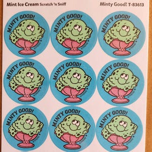 1 x Full Pack / 2 Sheets / Trend Matte Retro Stickers / Mint Ice Cream Scented Scratch n Sniff Stinky Sticker Scratch and Sniff Repro