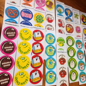 12 Strips Retro Trend Matte Scratch n Sniff Stickers Scented Stinky Scratch and Sniff 80s Style Vintage Repro 25 Styles Avail / 48 Stickers