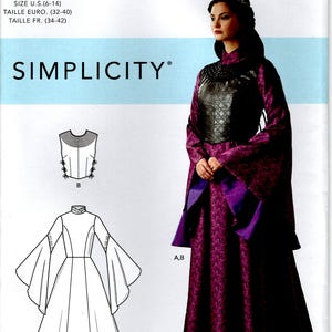 Choice Size Simplicity R10548 / S9089 Uncut PATTERN Sz H5 R5 Plus Size Fantasy Costume Cosplay Medieval Dress Flounce Sleeve Long Gown