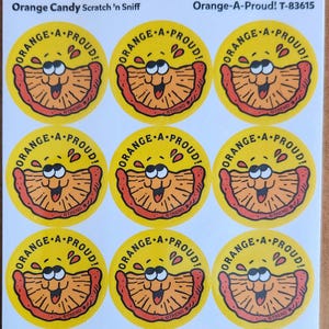 1 x Full Pack / 2 Sheets / Trend Matte Retro Stickers / Orange Candy Scented Scratch n Sniff Stinky Sticker Scratch and Sniff Sweets Repro