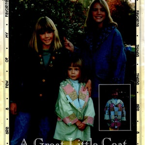 May include: A sewing pattern for a reversible jacket for children. The pattern is called "A Great Little Coat" and is from the "Favorite Things" pattern line. The pattern shows three girls wearing different versions of the jacket.