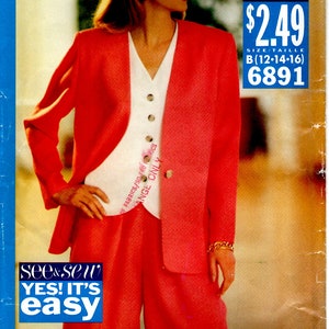 1993 Butterick See & Sew 6891 Uncut PATTERN Size B 12 14 16 Women Ladies Jacket Top Shirts Summer Suiting Suit Pattern Shorts Suit 90s
