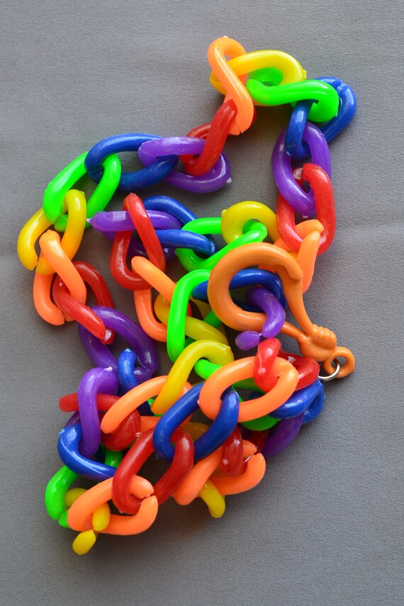 NOS 80s Rainbow Charm Necklace Rainbow Jewelry Pl… - image 3