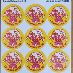 1 x Full Pack / 2 Sheets / Trend Matte Retro Stickers / Gumballs Scented Looking Good Scratch n Sniff Stinky Sticker Scratch and Sniff Repro