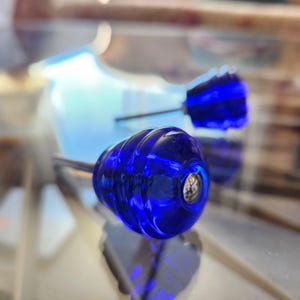 1 x 30mm Cobalt Blue Glass Knob 1 1/8" Drawer Pull Art Deco Barrel Step Cabinet Knob Small Pressed Depression Glass Antique Repro Many Avail